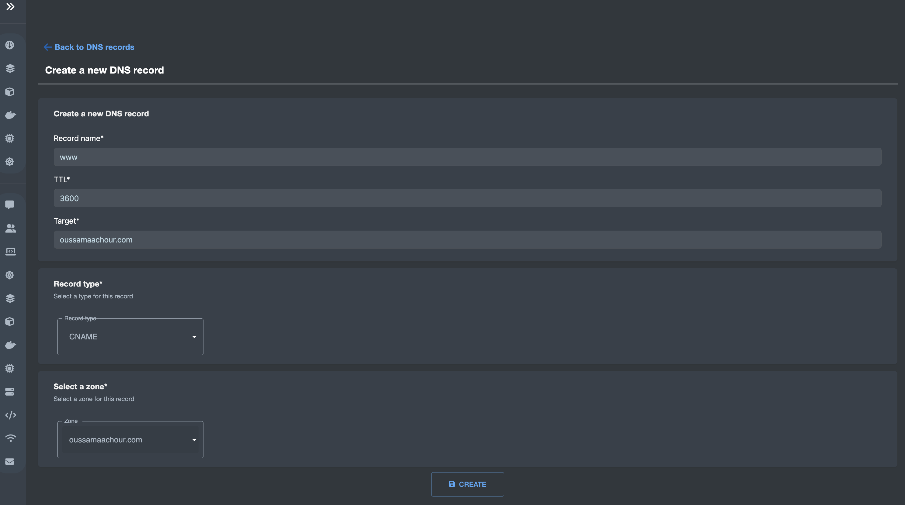 create DNS record